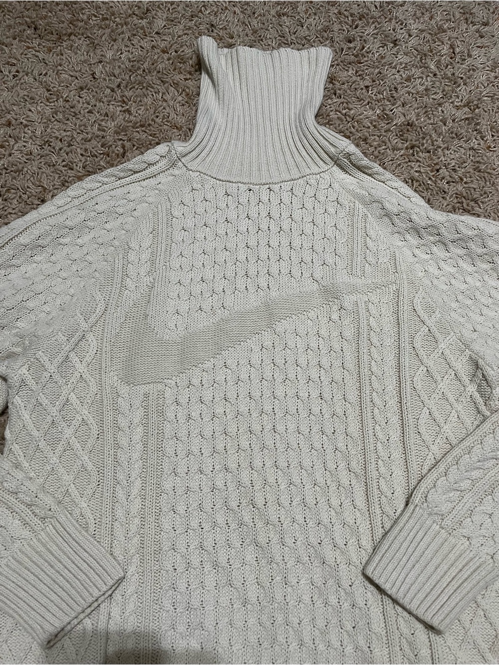 Nike Life Men's Cable Knit Turtleneck in Light Bone Wool Blend Athleisure XS - Picture 3 of 8